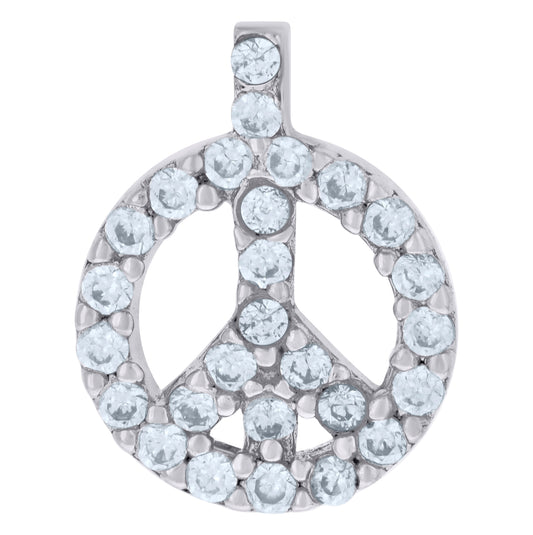 Sterling Silver Unisex Cubic Zirconia Peace Charm Pendant