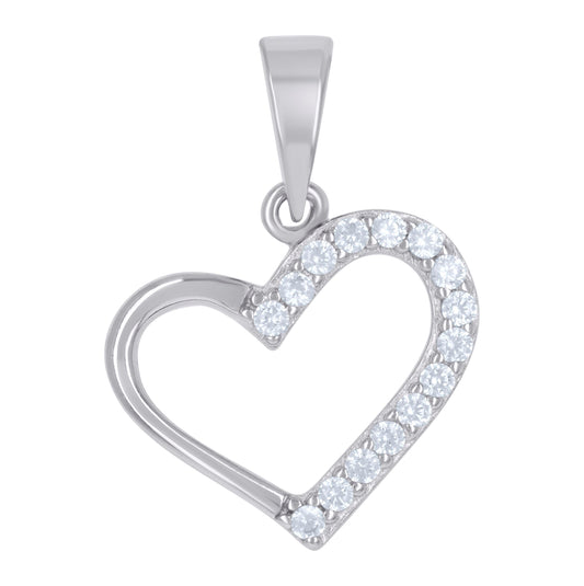 Sterling Silver Womens Cubic-Zirconia Heart Charm Pendant
