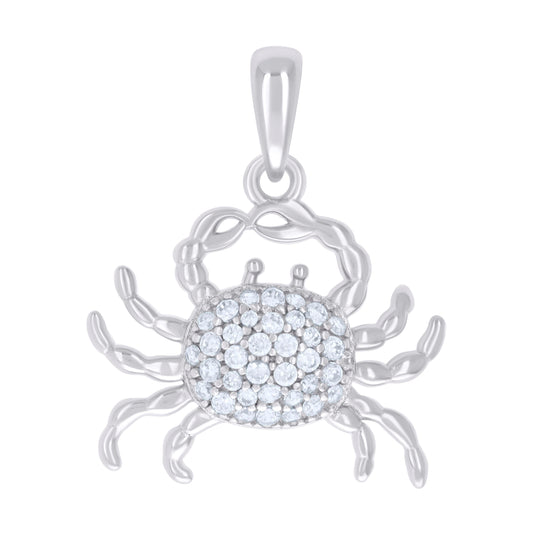 Sterling Silver Mens Cubic Zirconia Animal Crab Charm Pendant