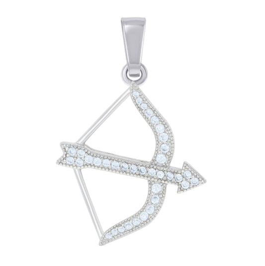 Sterling Silver Mens Cubic Zirconia Archery Sports Charm Pendant