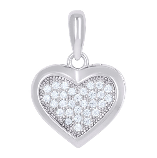 Sterling Silver Womens Cubic Zirconia Heart Charm Pendant