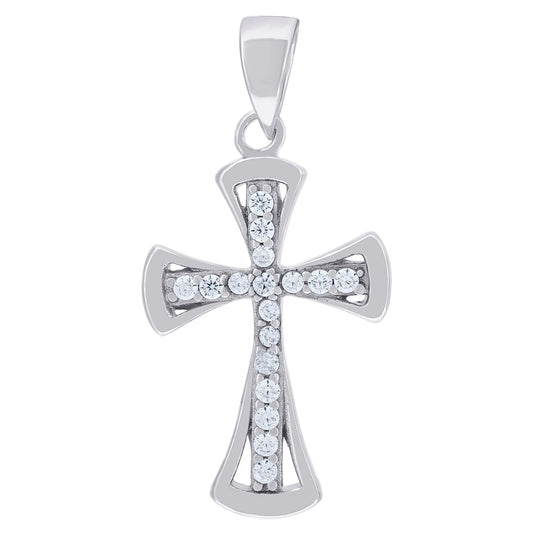 Sterling Silver Mens Cubic-Zirconia Cross Religious Charm Pendant