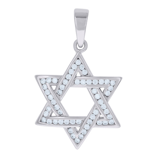 Sterling Silver Unisex Cubic-Zirconia Star Of David Symbol Religious Charm Pendant