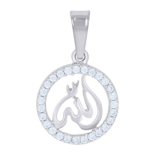 Sterling Silver Unisex Cubic Zirconia Allah Religious Charm Pendant