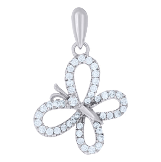 Sterling Silver Womens Cubic Zirconia Butterfly Charm Pendant