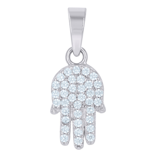 Sterling Silver Unisex Cubic Zirconia Religious Humsa Charm Pendant