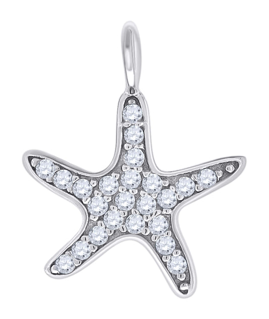 Sterling Silver Unisex Cubic Zirconia Star Fish Charm Pendant