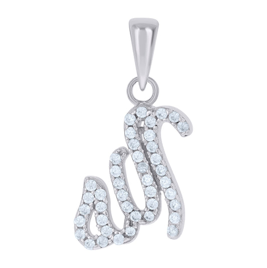 Sterling Silver Unisex Cubic Zirconia Allah Religious Charm Pendant