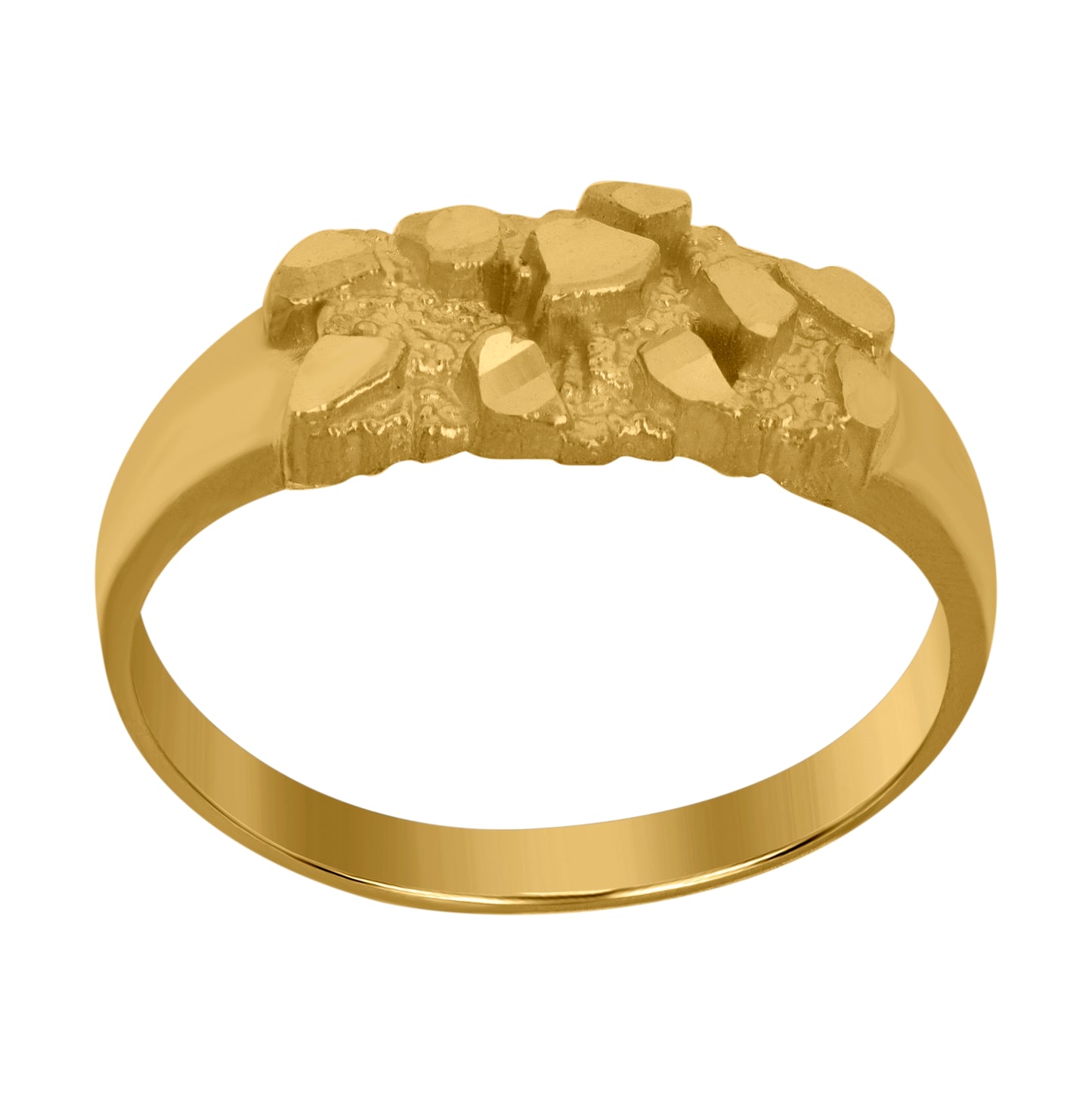 10K Yellow Gold Mens Nugget Diamond Cut Textured Band Ring