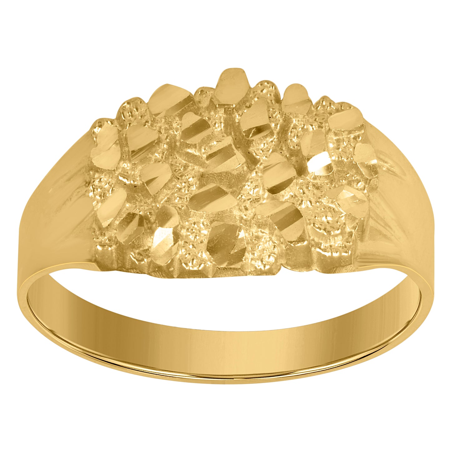 10K Yellow Gold Mens Nugget Diamond Cut Textured Band Ring