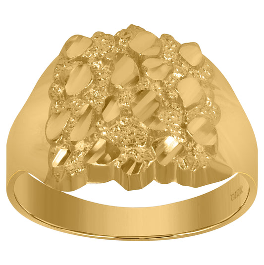 10K Yellow Gold Mens Nugget Diamond Cut Textured Band Ring