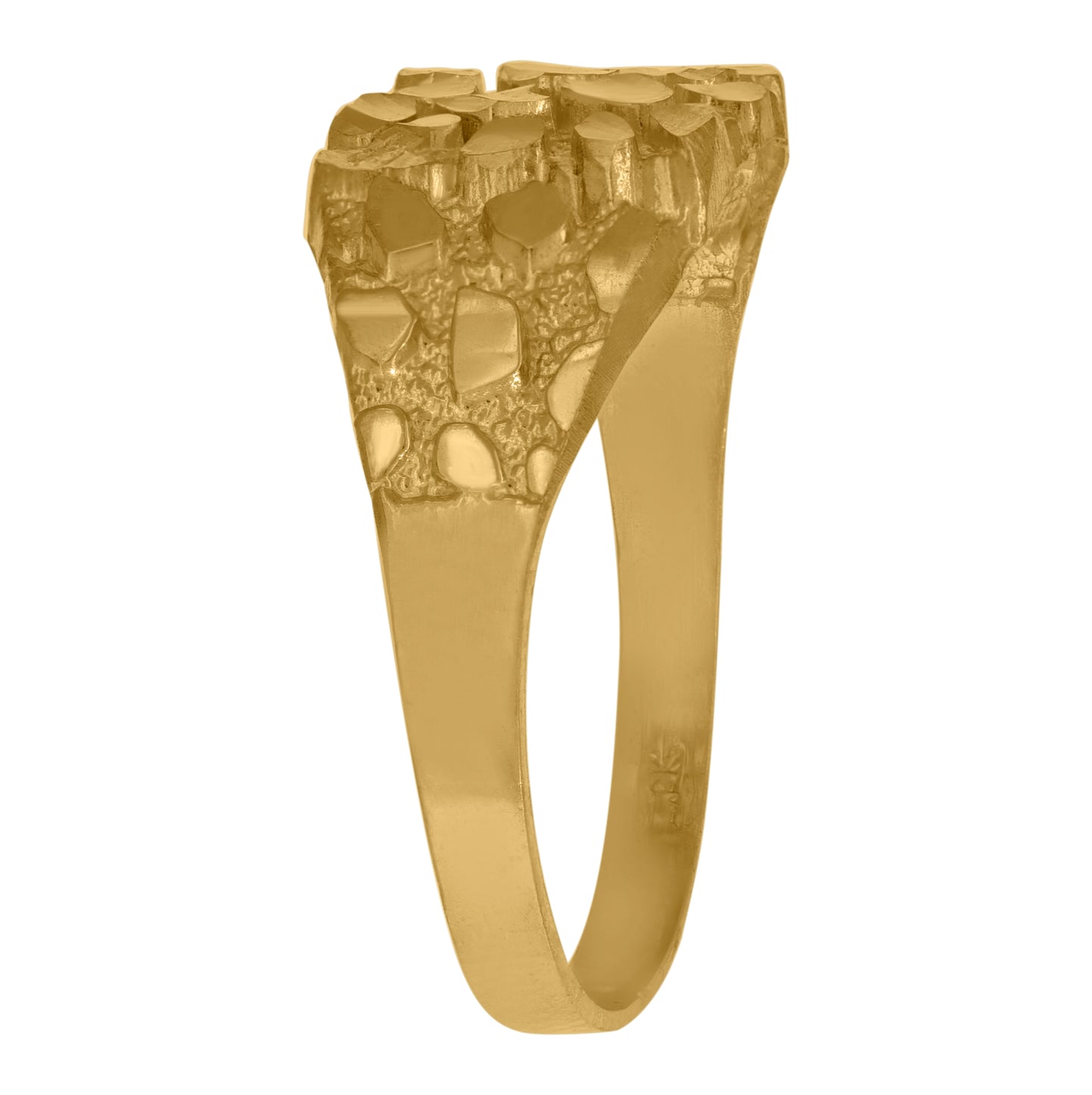 10K Yellow Gold Mens Nugget Diamond Cut Textured Band Ring