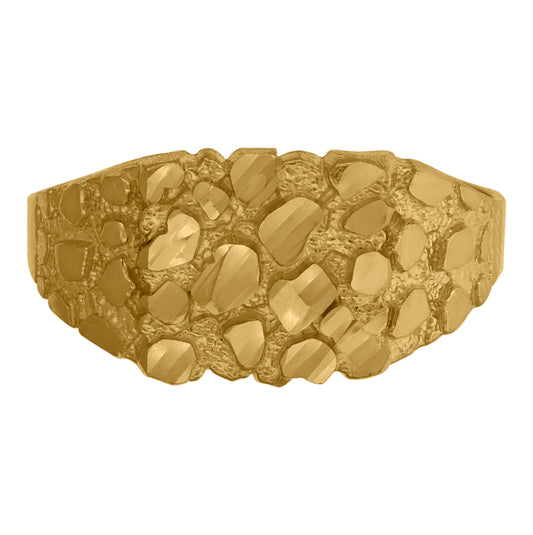 10K Yellow Gold Mens Nugget Diamond Cut Textured Band Ring