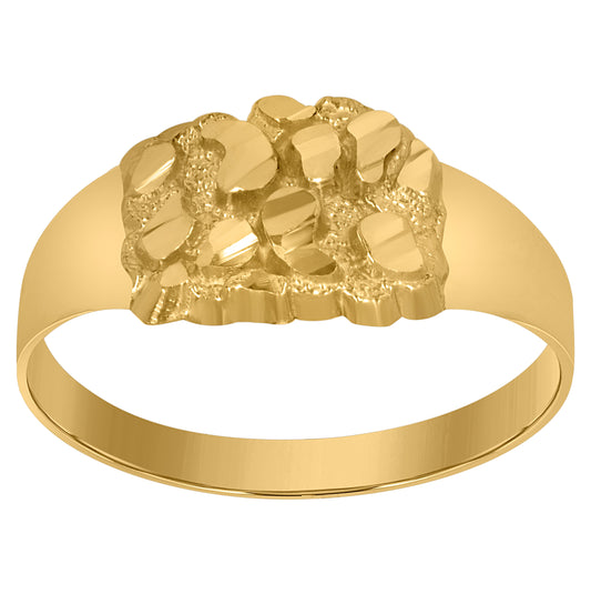 10K Yellow Gold Mens Nugget Diamond Cut Textured Band Ring