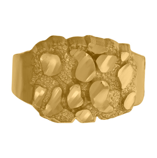 10K Yellow Gold Mens Nugget Diamond Cut Textured Band Ring