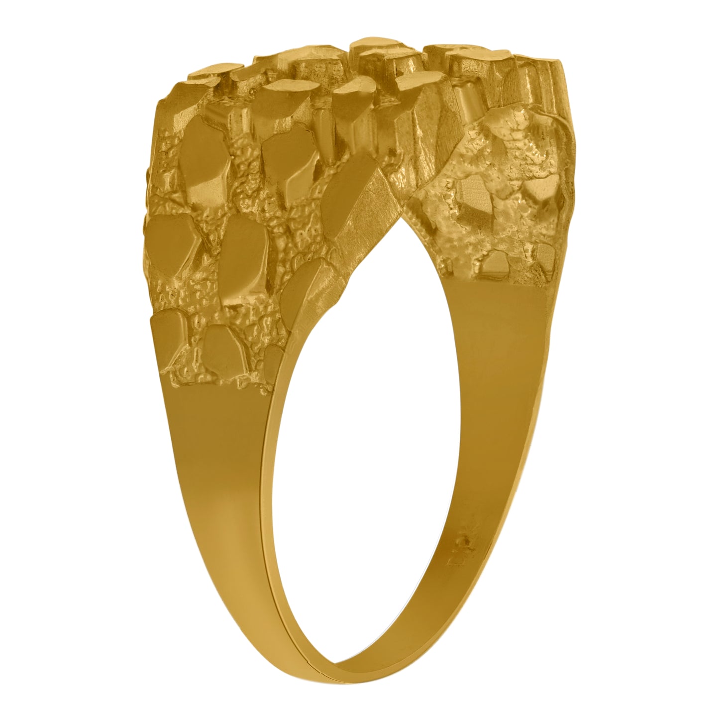 10K Yellow Gold Mens Nugget Diamond Cut Textured Band Ring