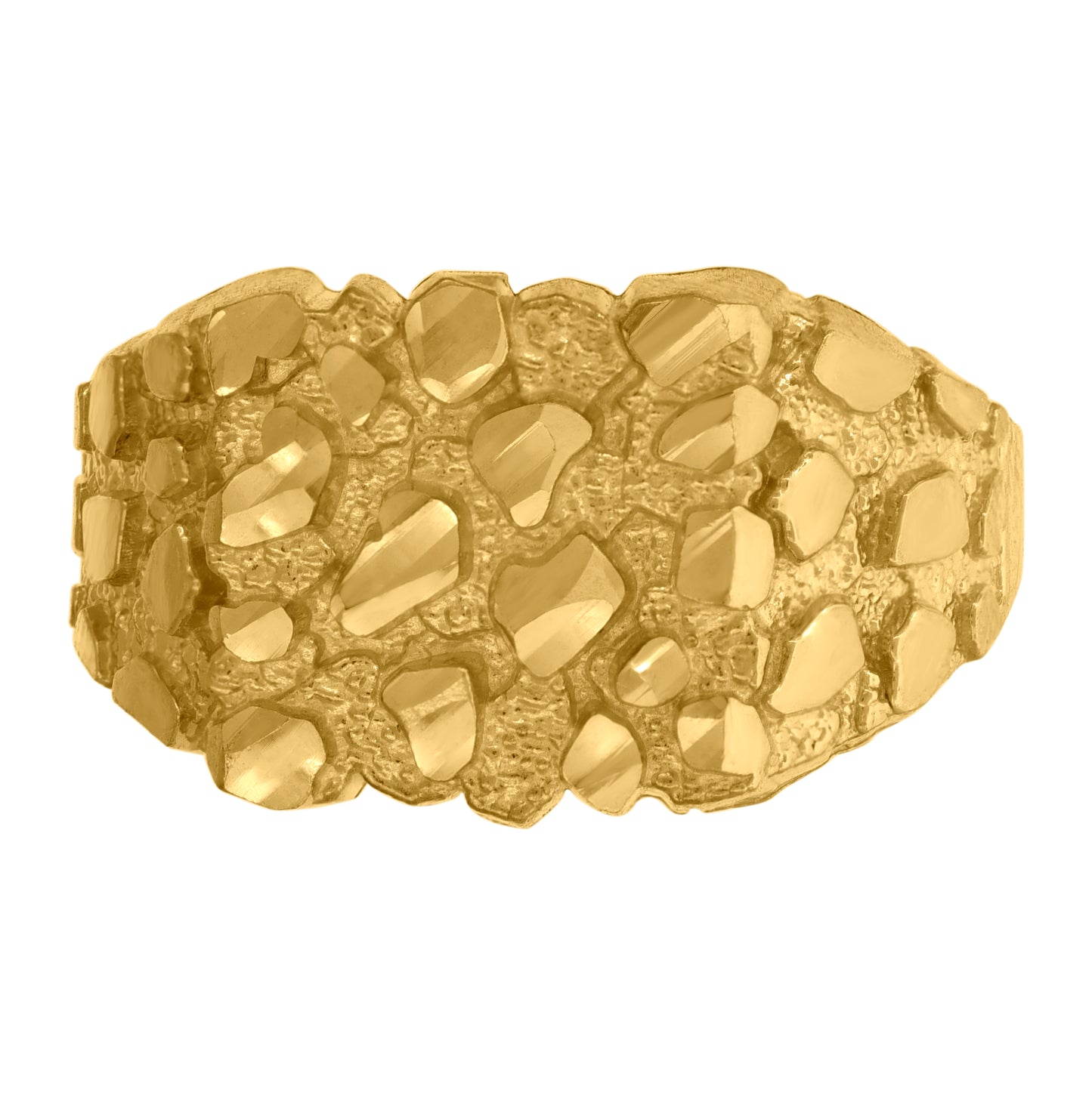 10K Yellow Gold Mens Nugget Diamond Cut Textured Band Ring