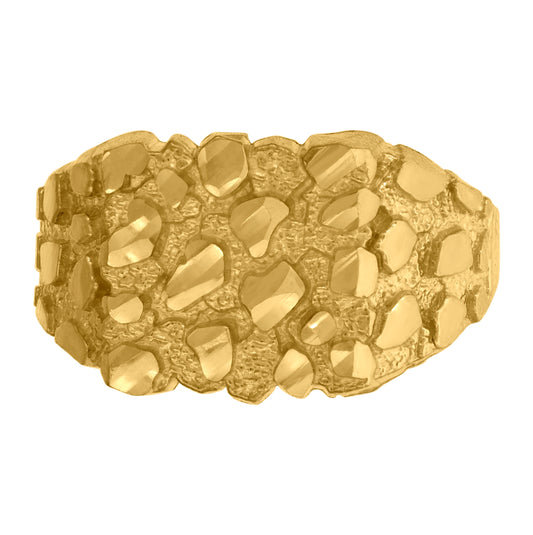 10K Yellow Gold Mens Nugget Diamond Cut Textured Band Ring