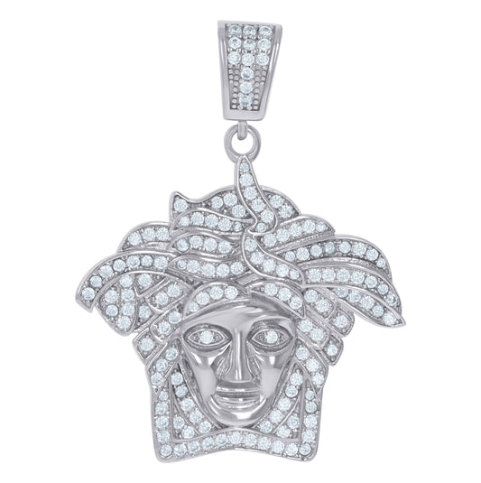 Sterling Silver Mens Cubic-Zirconia Medusa Egyptian Fashion Charm Pendant