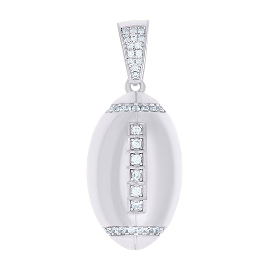 Sterling Silver Mens Round Cubic Zirconia Football Sports Cluster Fashion Charm Pendant