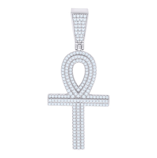 Sterling Silver Unisex Cubic Zirconia Ankh Cross Religious Charm Pendant