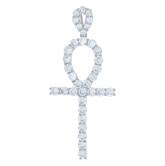 Sterling Silver Unisex Cubic Zirconia Ankh Cross Religious Charm Pendant