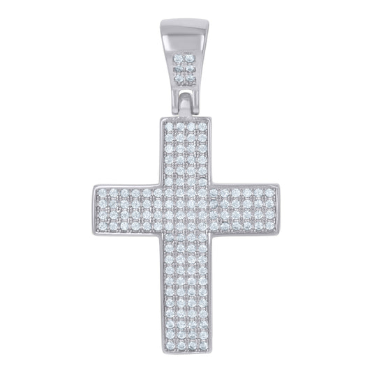 Sterling Silver Unisex Cubic Zirconia Cross Religious Charm Pendant
