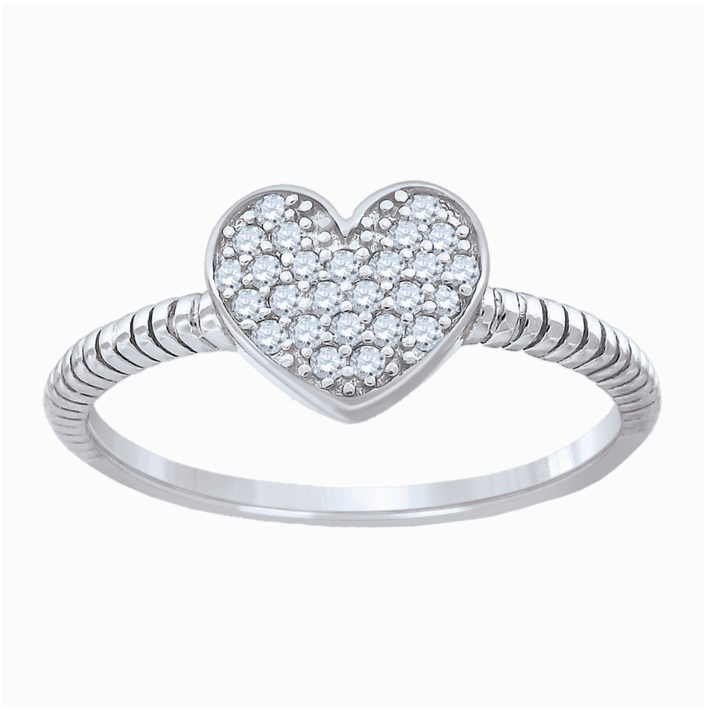 Sterling Silver Women's Cubic-Zirconia Heart Bridal Anniversary Wedding Engagement Band Ring