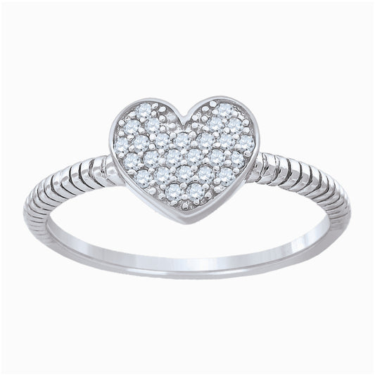 Sterling Silver Women's Cubic-Zirconia Heart Bridal Anniversary Wedding Engagement Band Ring