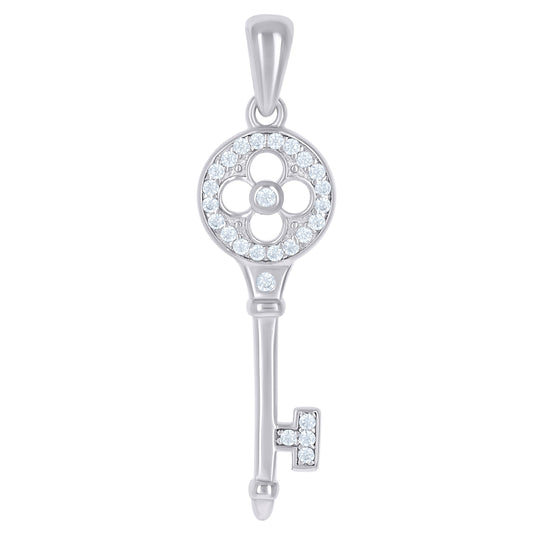 Sterling Silver Womens Cubic-Zirconia Key Charm Pendant