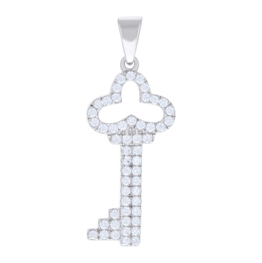 Sterling Silver Womens Cubic-Zirconia Key Charm Pendant