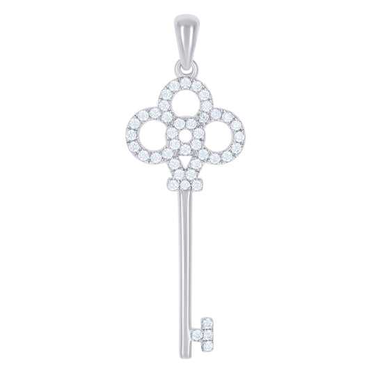 Sterling Silver Womens Cubic-Zirconia Key Charm Pendant