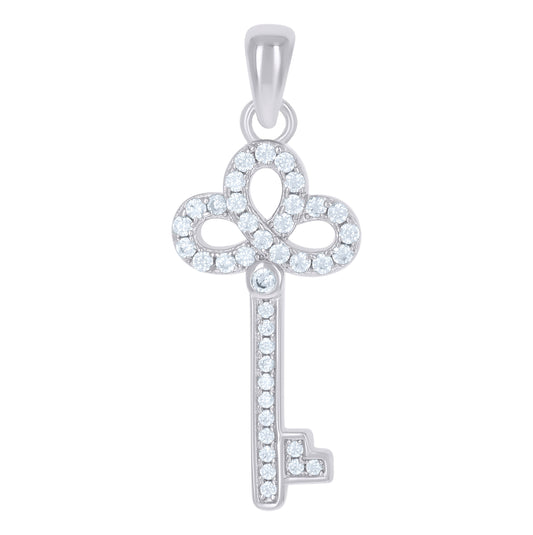 Sterling Silver Womens Cubic-Zirconia Key Charm Pendant