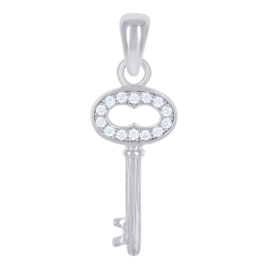Sterling Silver Womens Cubic-Zirconia Key Charm Pendant