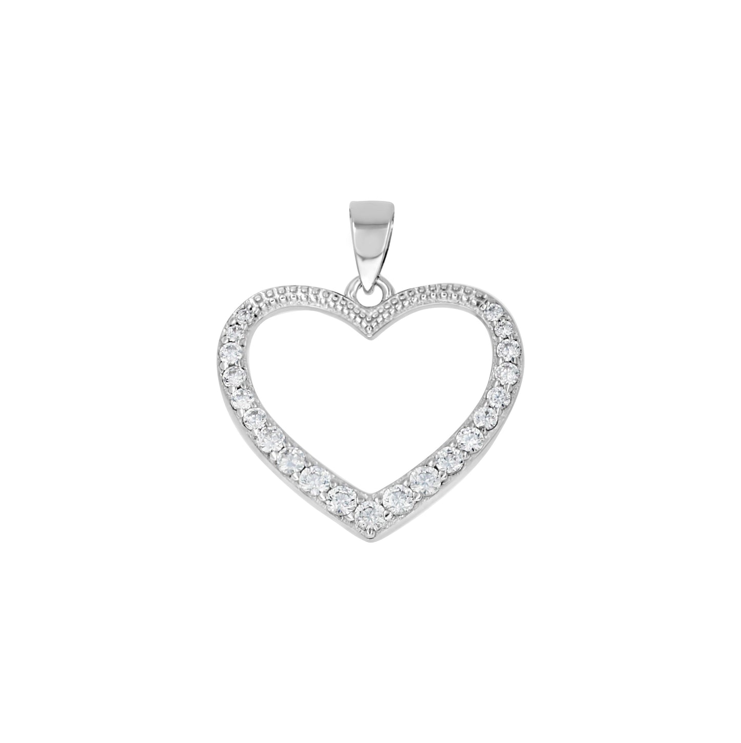 Sterling Silver Womens Cubic-Zirconia Heart Charm Pendant