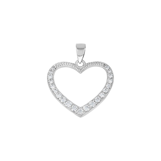 Sterling Silver Womens Cubic-Zirconia Heart Charm Pendant