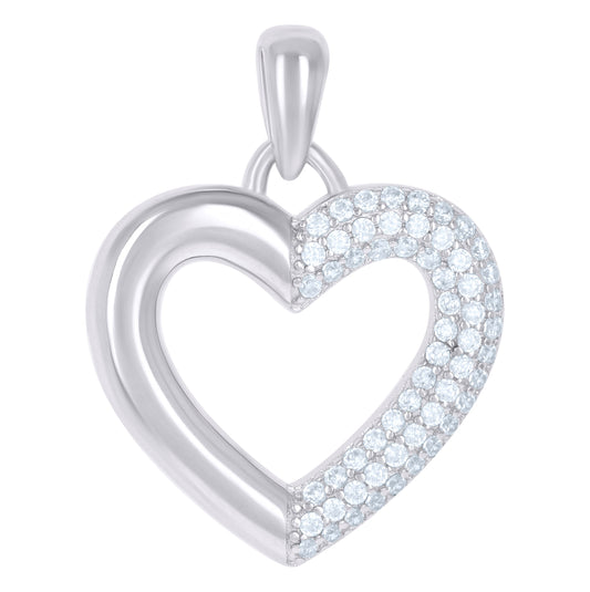Sterling Silver Womens Cubic-Zirconia Heart Charm Pendant