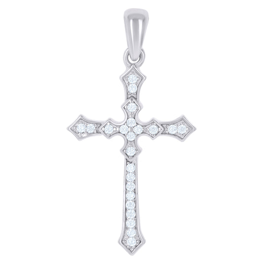 Sterling Silver Unisex Cubic-Zirconia Cross Religious Charm Pendant