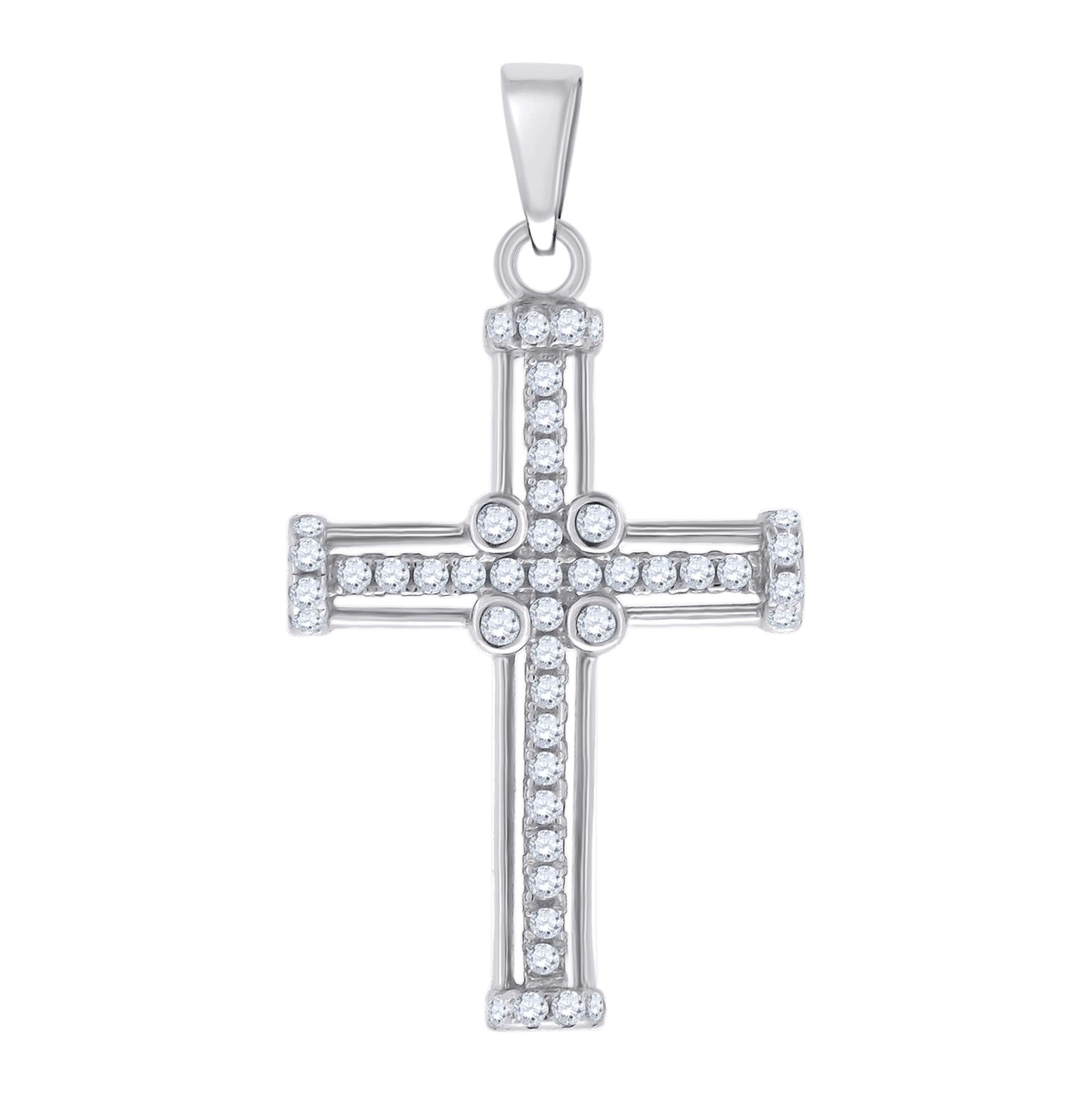 Sterling Silver Unisex Cubic-Zirconia Cross Religious Charm Pendant
