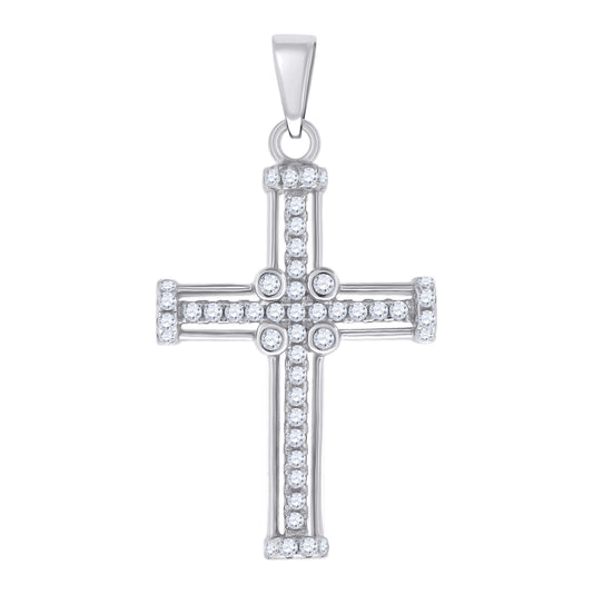 Sterling Silver Unisex Cubic-Zirconia Cross Religious Charm Pendant