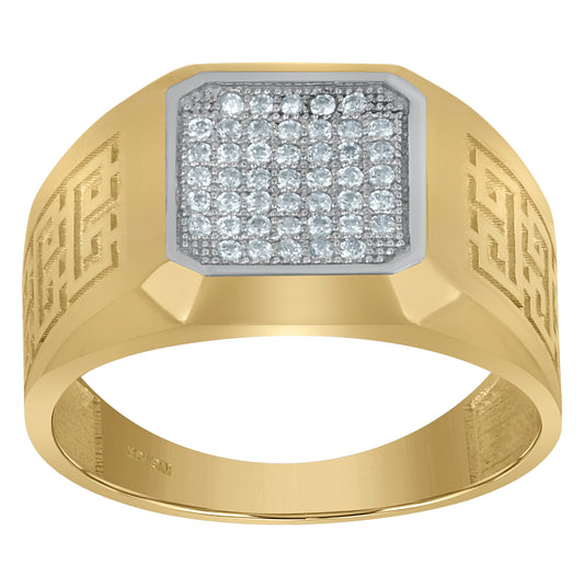 10K Two-Tone Gold Mens Cubic Zirconia Greek Key Square Head Engagement Ring