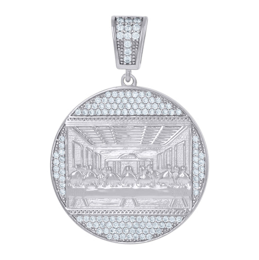 Sterling Silver Unisex Cubic Zirconia Last Supper Religious Pendant Charm
