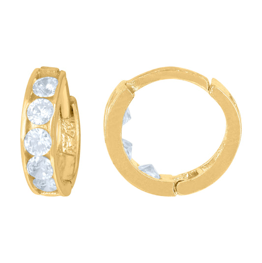 10K Yellow Gold Womens Single Row Cubic-Zirconia Cubic Zirconia Hoop Earrings