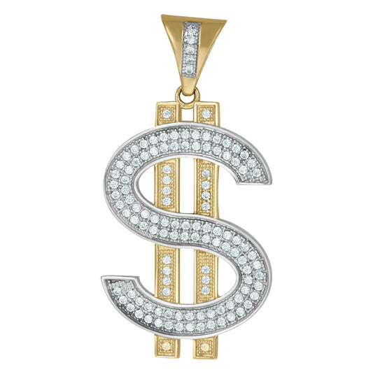 10K Gold Two-Tone Mens Dollar Sign Currency Charm Pendant