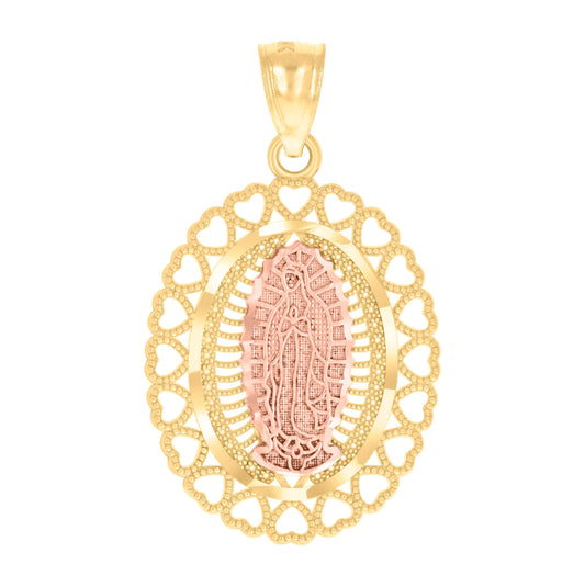 10K Two-Tone Gold Mens Diamond-Cut Lady Of Guadalupe Religious Charm Pendant