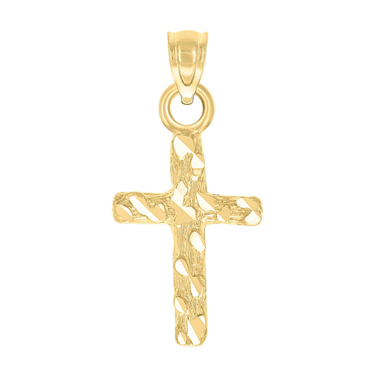 10K Yellow Gold Unisex Diamond-Cut Nugget Latin Cross Religious Charm Pendant
