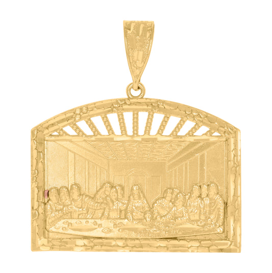 10K Two-Tone Gold Mens Women Textured Last Supper Religious Charm Pendant