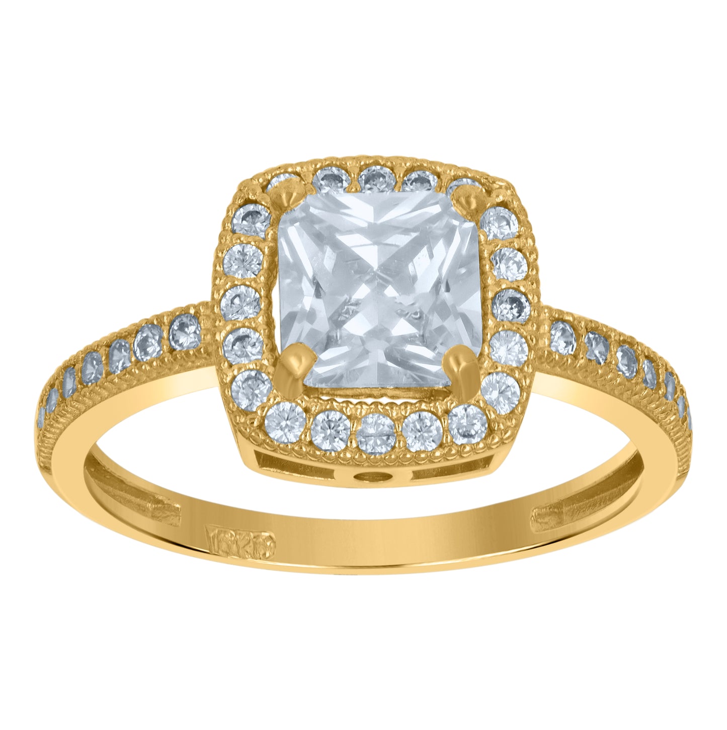 10K Two-Tone Gold Womens Round And Princess Cubic-Zirconia Square Halo Engagement Ring