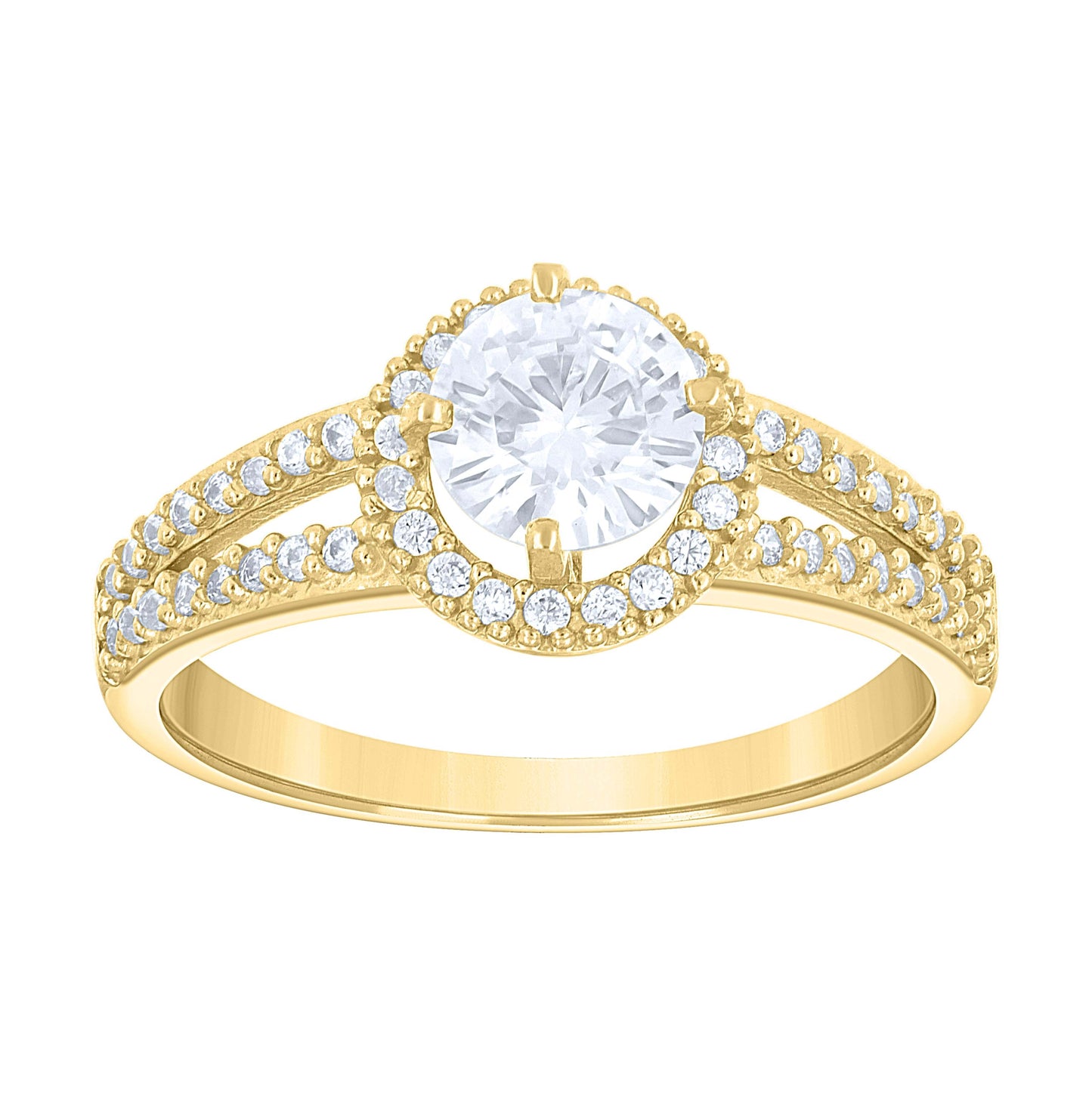 10K Yellow Gold Womens Cubic-Zirconia Halo Engagement Ring