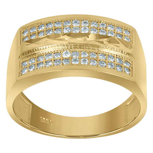 10K Two-Tone Gold Mens Cubic Zirconia Diamond Cut Wedding Band Ring